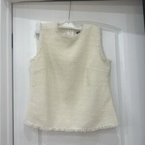 AnnTaylor Elegant Tweed Fringe Hem Cream Sleeveless Blouse